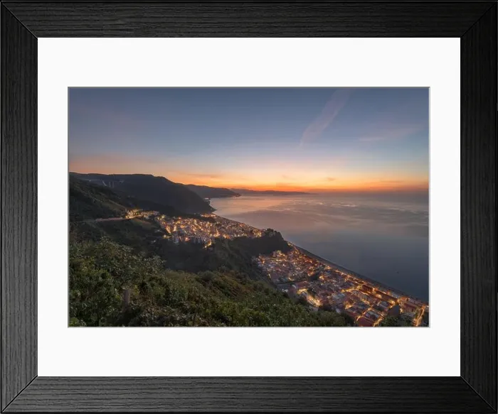 Framed Print : Bagnara Calabra, Italy cityscape overlooking the Tyrrhenian Sea at dusk Framed Print : Bagnara Calabra, Italy cityscape overlooking the Tyrrhenian Sea at dusk