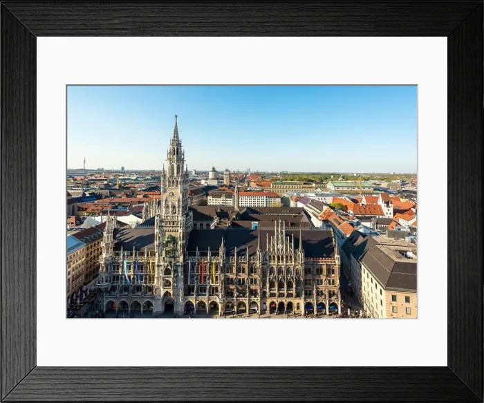 Framed Print : Aerial view on Marienplatz town hall and in Munich, Germany Framed Print : Aerial view on Marienplatz town hall and in Munich, Germany