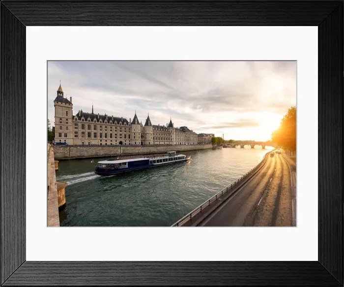 Framed Print : Boat tour on Seine river in Paris with sunset. Paris, France Framed Print : Boat tour on Seine river in Paris with sunset. Paris, France