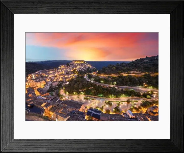 Framed Print : Ragusa Ibla, Italy town view at dusk in Sicily