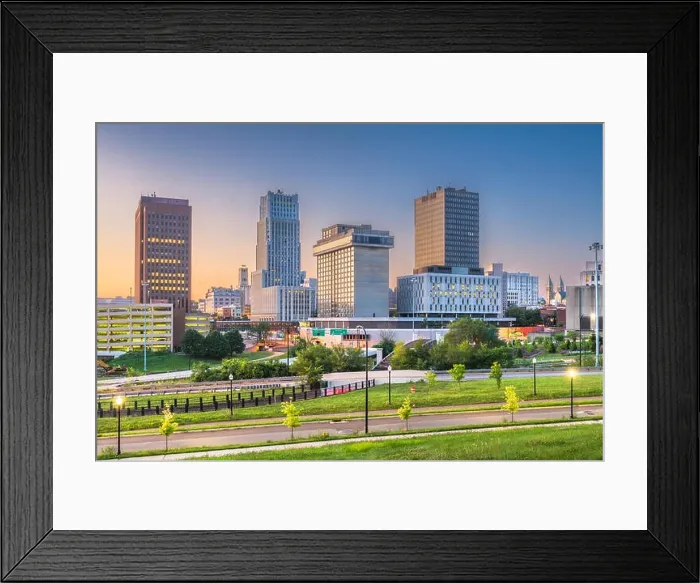 Framed Print : Akron, Ohio, USA downtown skyline at dusk