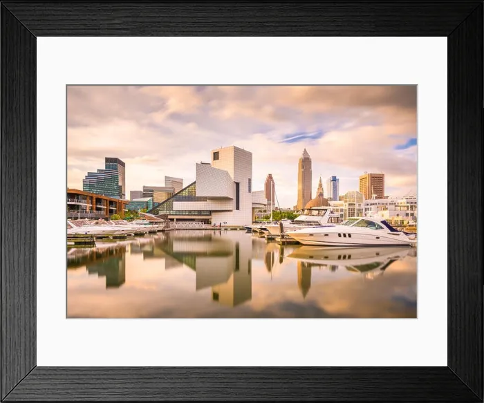 Framed Print : Cleveland, Ohio, USA downtown city skyline and harbor at twilight Framed Print : Cleveland, Ohio, USA downtown city skyline and harbor at twilight