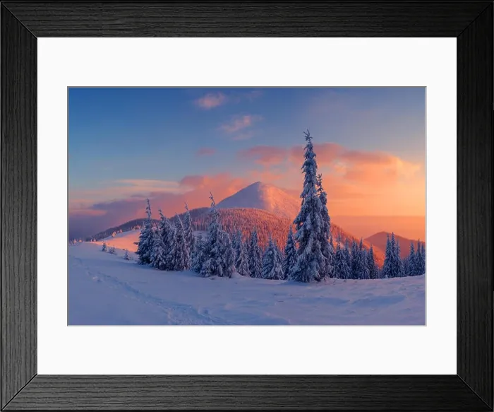 Framed Print : Fantastic orange evening landscape glowing by sunlight. Dramatic wintry scene with snowy trees. Carpathians, Ukraine, Europe. Me Framed Print : Fantastic orange evening landscape glowing by sunlight. Dramatic wintry scene with snowy trees. Carpathians, Ukraine, Europe. Me
