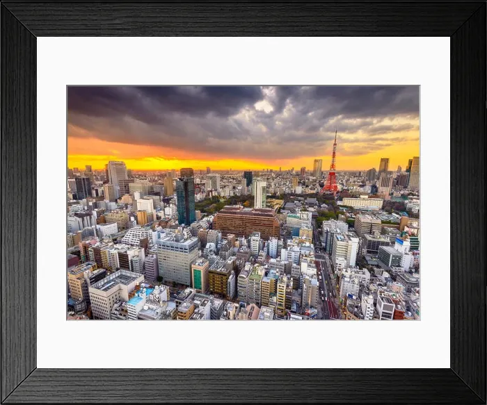 Framed Print : Tokyo, Japan famous skyline with the tower at dusk Framed Print : Tokyo, Japan famous skyline with the tower at dusk