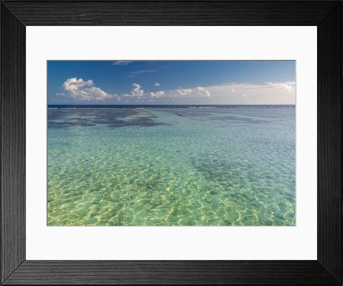 Framed Print : Calm sea and lagoon in tropical ocean view. Tranquil seascape with blue sky and clouds. Peaceful nature environment Framed Print : Calm sea and lagoon in tropical ocean view. Tranquil seascape with blue sky and clouds. Peaceful nature environment
