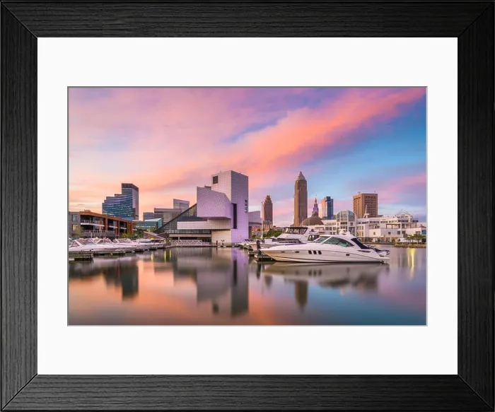 Framed Print : Cleveland, Ohio, USA downtown city skyline and harbor at twilight Framed Print : Cleveland, Ohio, USA downtown city skyline and harbor at twilight