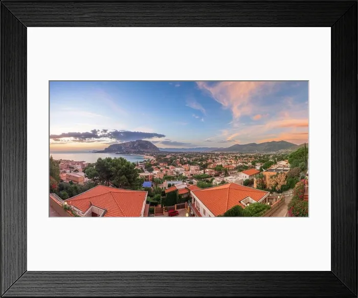 Framed Print : Palermo, Sicily, Italy in the Mondello borough from above at dawn