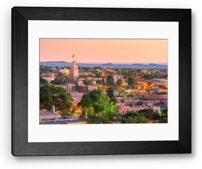 Framed Print : Santa Fe, New Mexico, USA downtown skyline at dusk Framed Print : Santa Fe, New Mexico, USA downtown skyline at dusk
