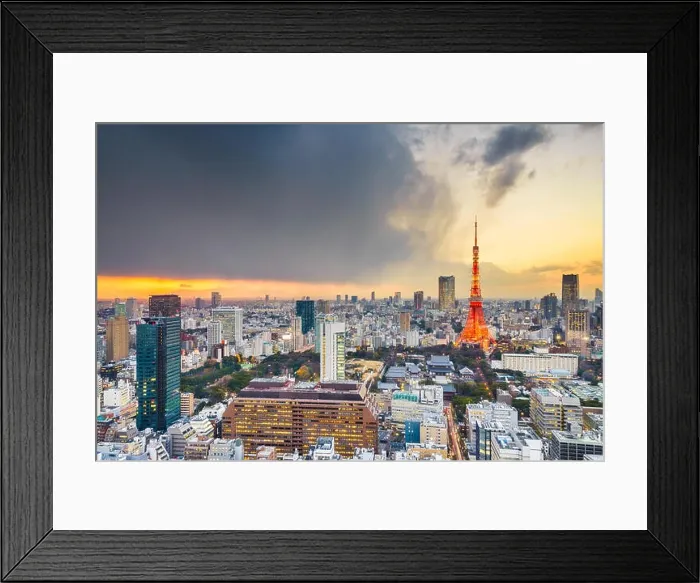 Framed Print : Tokyo, Japan famous skyline with the tower at dusk Framed Print : Tokyo, Japan famous skyline with the tower at dusk
