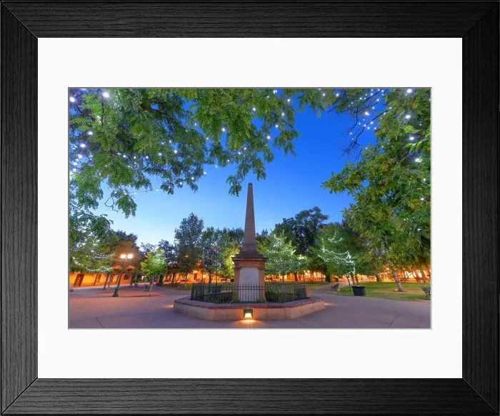 Framed Print : Santa Fe, New Mexico, USA in Santa Fe Plaza with the Soldiers Monument at twilight Framed Print : Santa Fe, New Mexico, USA in Santa Fe Plaza with the Soldiers Monument at twilight