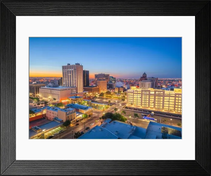 Framed Print : El Paso, Texas, USA downtown city skyline at twilight