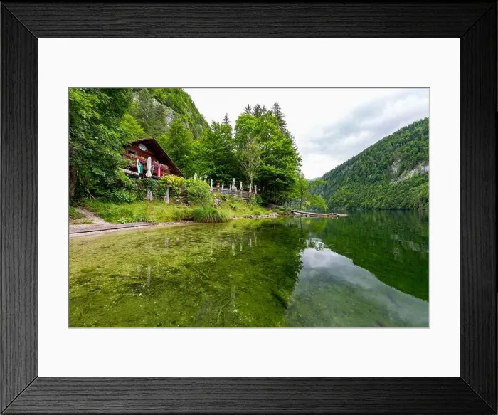 Framed Print : Mountain lake house summer landscape view Framed Print : Mountain lake house summer landscape view