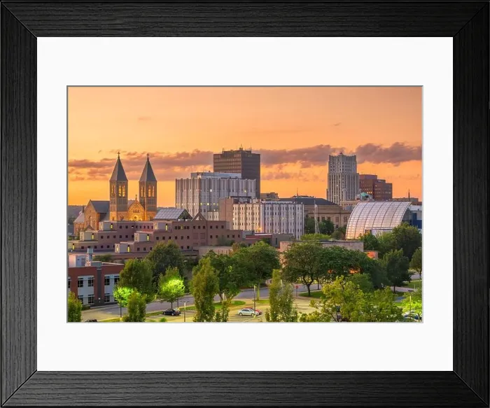 Framed Print : Akron, Ohio, USA downtown skyline at dusk Framed Print : Akron, Ohio, USA downtown skyline at dusk