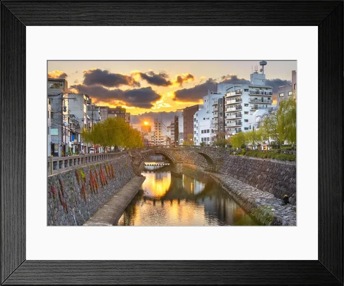 Framed Print : Nagasaki, Japan cityscape with Megane Spectacles Bridge at sunset Framed Print : Nagasaki, Japan cityscape with Megane Spectacles Bridge at sunset