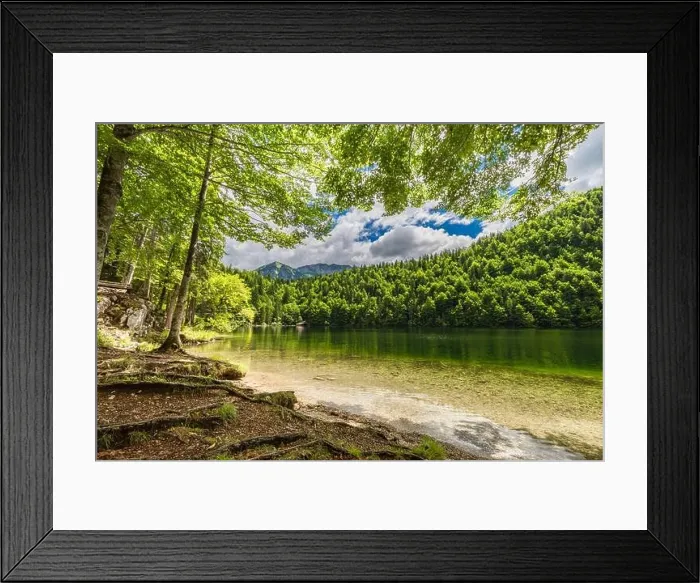 Framed Print : Impressively beautiful Fairy-tale mountain lake in Austrian Alps. Breathtaking nature scene for hiking and adventure. Mountain lake view, sunny trees Framed Print : Impressively beautiful Fairy-tale mountain lake in Austrian Alps. Breathtaking nature scene for hiking and adventure. Mountain lake view, sunny trees