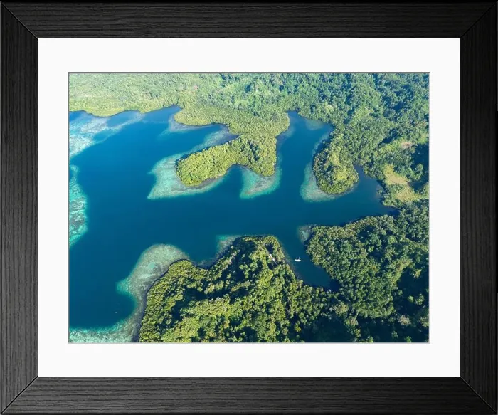 Framed Print : Coral reefs fringe convoluted, tropical islands found in a remote part of the Solomon Islands. This country harbors extraordinary marine biodiversity Framed Print : Coral reefs fringe convoluted, tropical islands found in a remote part of the Solomon Islands. This country harbors extraordinary marine biodiversity