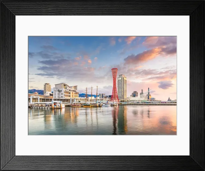 Framed Print : Kobe, Hyogo, Japan Port skyline and cityscape at dawn Framed Print : Kobe, Hyogo, Japan Port skyline and cityscape at dawn