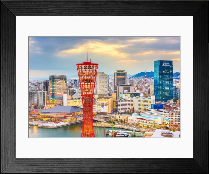 Framed Print : Kobe, Hyogo, Japan cityscape at the port at dusk