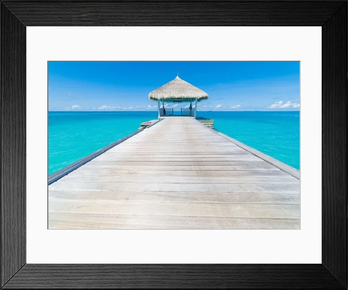Framed Print : Exotic Paradise. Travel, tourism and vacations concept. Tropical resort and infinity blue sea, Maldives, Ari atoll Framed Print : Exotic Paradise. Travel, tourism and vacations concept. Tropical resort and infinity blue sea, Maldives, Ari atoll