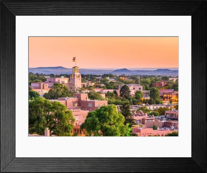 Framed Print : Santa Fe, New Mexico, USA downtown skyline at dusk Framed Print : Santa Fe, New Mexico, USA downtown skyline at dusk