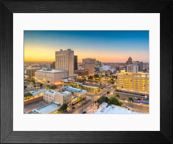 Framed Print : El Paso, Texas, USA downtown city skyline at twilight