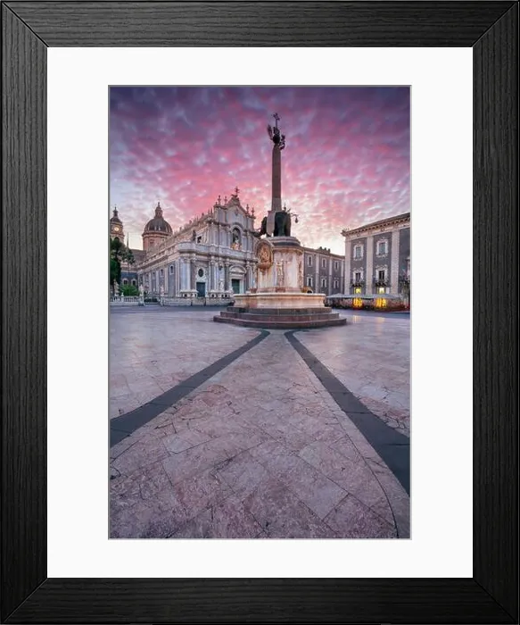 Framed Print : Catania, Sicily, Italy. Cityscape image of Duomo Square in Catania, Sicily with Cathedral of Saint Agatha at sunrise Framed Print : Catania, Sicily, Italy. Cityscape image of Duomo Square in Catania, Sicily with Cathedral of Saint Agatha at sunrise