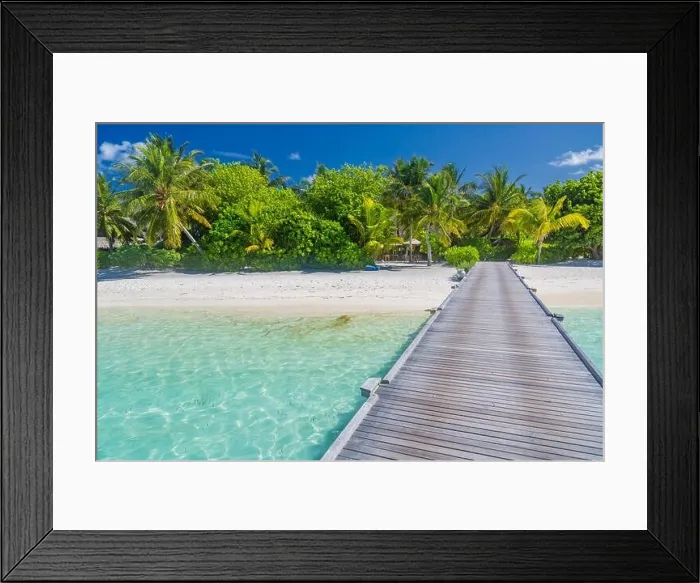 Framed Print : Beautiful tropical Maldives island with beach, sea coconut palm tree on blue sky for nature holiday vacation background concept. Perfect summer beach Framed Print : Beautiful tropical Maldives island with beach, sea coconut palm tree on blue sky for nature holiday vacation background concept. Perfect summer beach