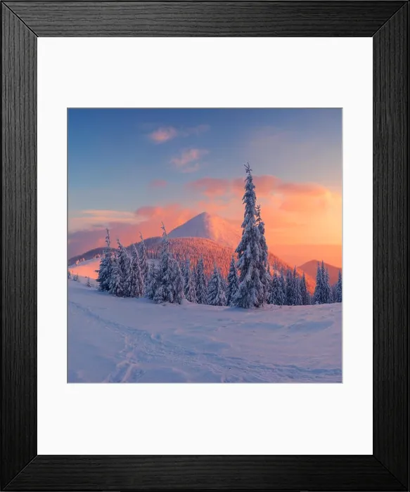 Framed Print : Fantastic orange evening landscape glowing by sunlight. Dramatic wintry scene with snowy trees. Carpathians, Ukraine, Europe. Me Framed Print : Fantastic orange evening landscape glowing by sunlight. Dramatic wintry scene with snowy trees. Carpathians, Ukraine, Europe. Me