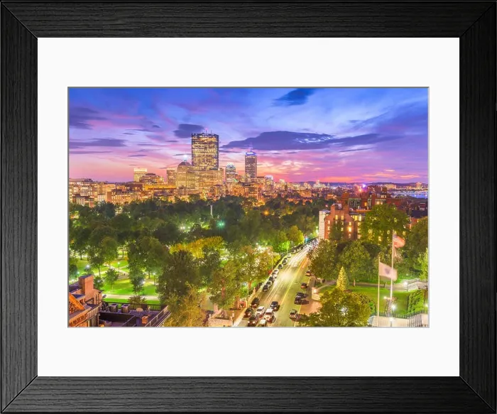 Framed Print : Boston, Massachusetts, USA downtown skyline over the park at dusk