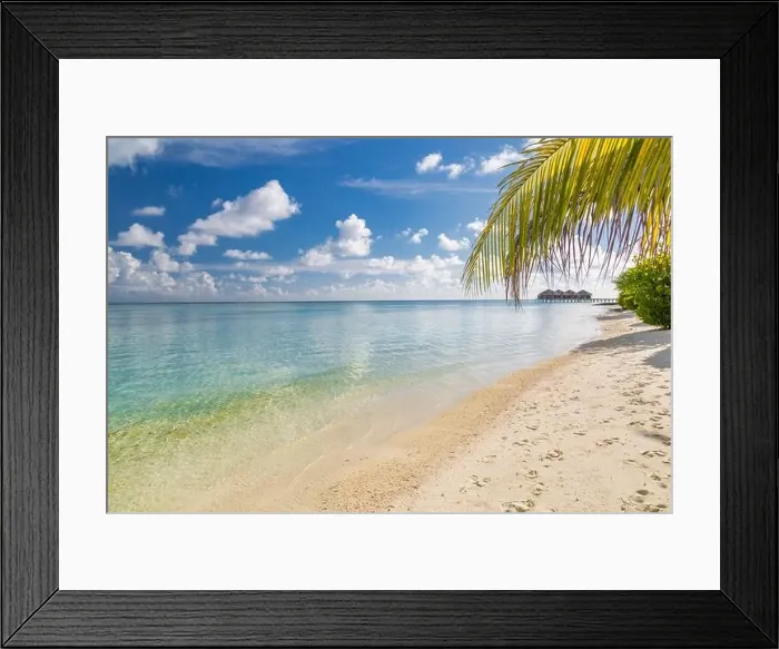 Framed Print : Beautiful tropical Maldives resort hotel and luxury island, beach sea view on sky for holiday vacation background concept. Exotic travel destination Framed Print : Beautiful tropical Maldives resort hotel and luxury island, beach sea view on sky for holiday vacation background concept. Exotic travel destination