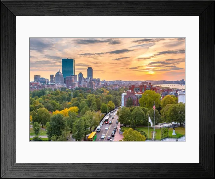Framed Print : Boston, Massachusetts, USA downtown skyline over the park at dusk