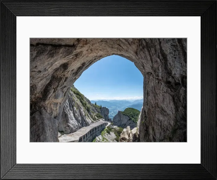 Framed Print : Scenic cave landscape with mountains and blue sky at bright summer day in Werfen, Austria. Ice cave hole Framed Print : Scenic cave landscape with mountains and blue sky at bright summer day in Werfen, Austria. Ice cave hole