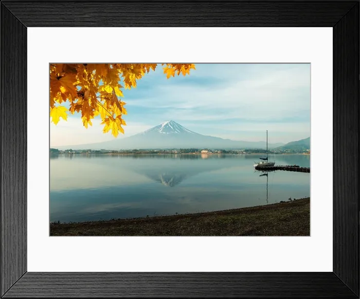 Framed Print : Mt fuji with autumn foliage at lake kawaguchi, Japan Framed Print : Mt fuji with autumn foliage at lake kawaguchi, Japan