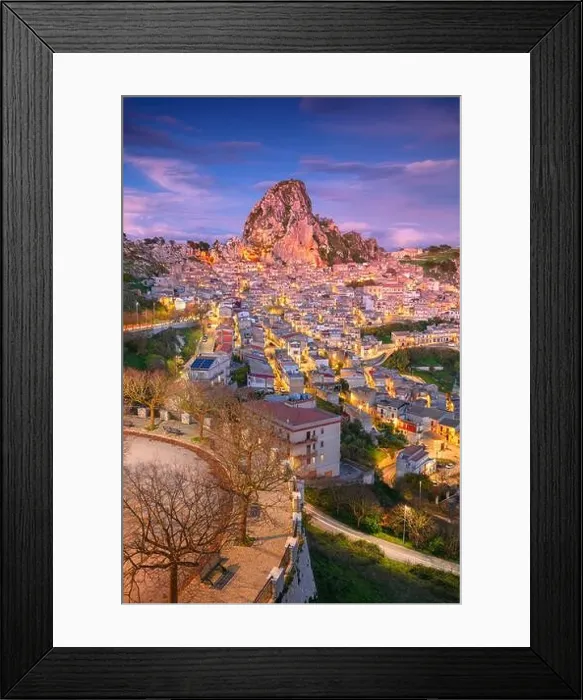 Framed Print : Caltabellotta, Sicily, Italy. Aerial cityscape image if historic town Caltabellotta in Sicily at dramatic sunset Framed Print : Caltabellotta, Sicily, Italy. Aerial cityscape image if historic town Caltabellotta in Sicily at dramatic sunset
