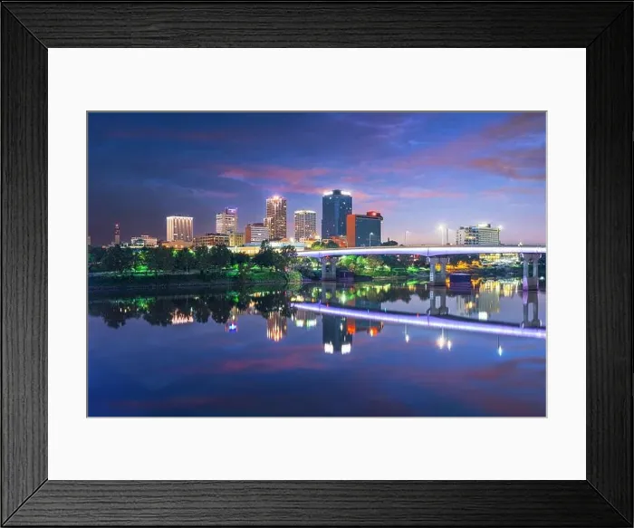Framed Print : Little Rock, Arkansas, USA downtown skyline on the Arkansas River at dawn Framed Print : Little Rock, Arkansas, USA downtown skyline on the Arkansas River at dawn