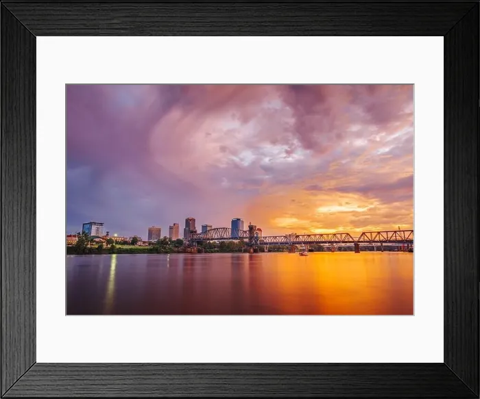 Framed Print : Little Rock, Arkansas, USA downtown skyline on the Arkansas River at dawn Framed Print : Little Rock, Arkansas, USA downtown skyline on the Arkansas River at dawn