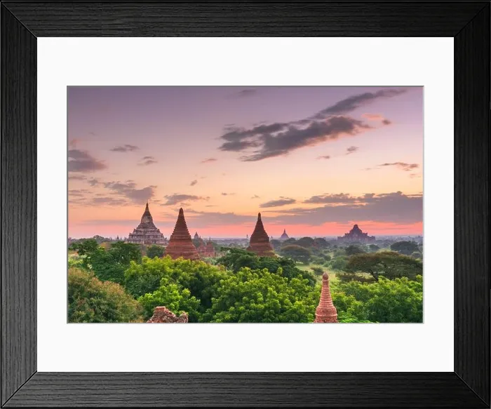Framed Print : Bagan, Myanmar temples in the Archaeological Zone at dusk Framed Print : Bagan, Myanmar temples in the Archaeological Zone at dusk