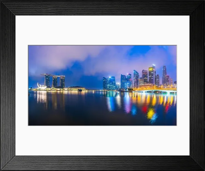 Framed Print : Singapore skyline at the Marina during twilight Framed Print : Singapore skyline at the Marina during twilight