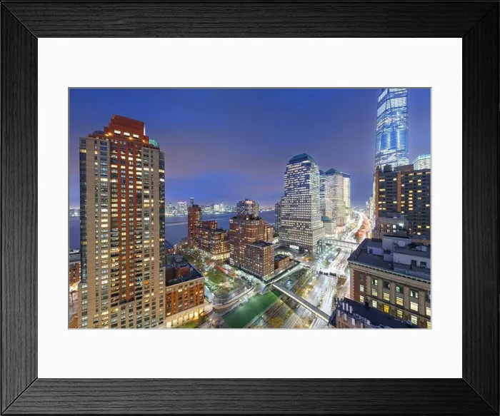 Framed Print : New York, New York, USA financial district cityscape over the West Side Highway at dusk Framed Print : New York, New York, USA financial district cityscape over the West Side Highway at dusk