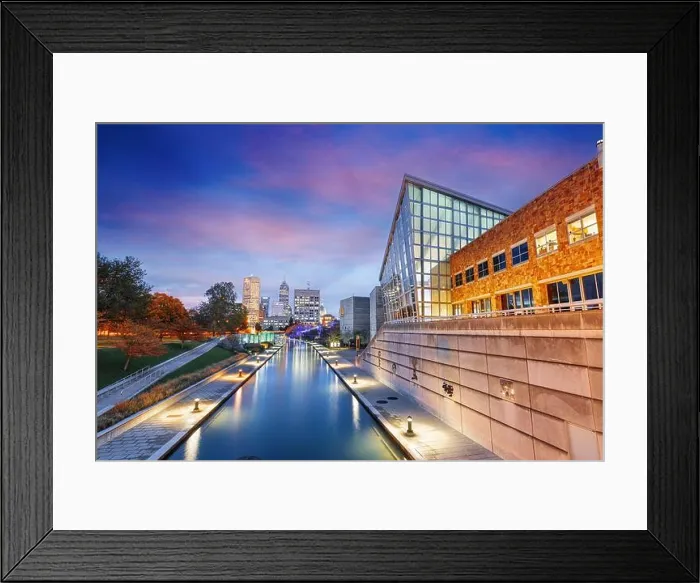 Framed Print : Indianapolis, Indiana, USA downtown cityscape over the river walk at twilight Framed Print : Indianapolis, Indiana, USA downtown cityscape over the river walk at twilight