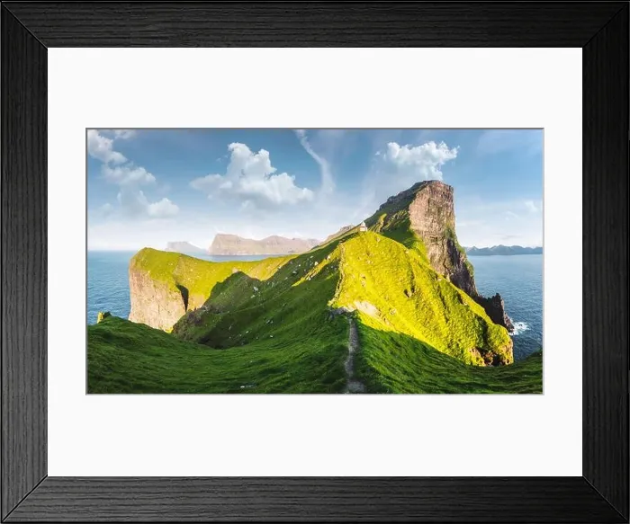Framed Print : Panorama of green faroese hills and Kallur lighthouse on Kalsoy island, Faroe islands, Denmark. Landscape photography Framed Print : Panorama of green faroese hills and Kallur lighthouse on Kalsoy island, Faroe islands, Denmark. Landscape photography