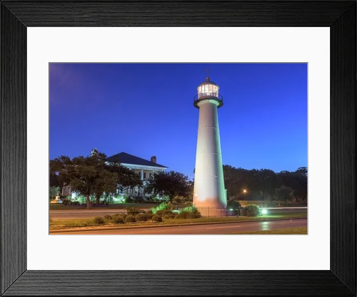 Framed Print : Biloxi, Mississippi, USA Light House at night Framed Print : Biloxi, Mississippi, USA Light House at night