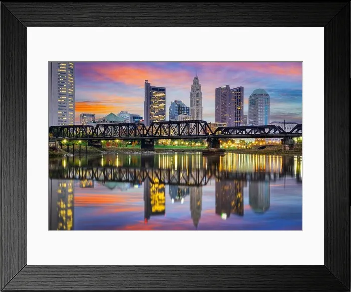 Framed Print : Columbus, Ohio, USA downtown on the Scioto River at dawn Framed Print : Columbus, Ohio, USA downtown on the Scioto River at dawn