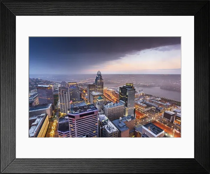 Framed Print : Cincinnati, Ohio, USA skyline on the river at dusk Framed Print : Cincinnati, Ohio, USA skyline on the river at dusk