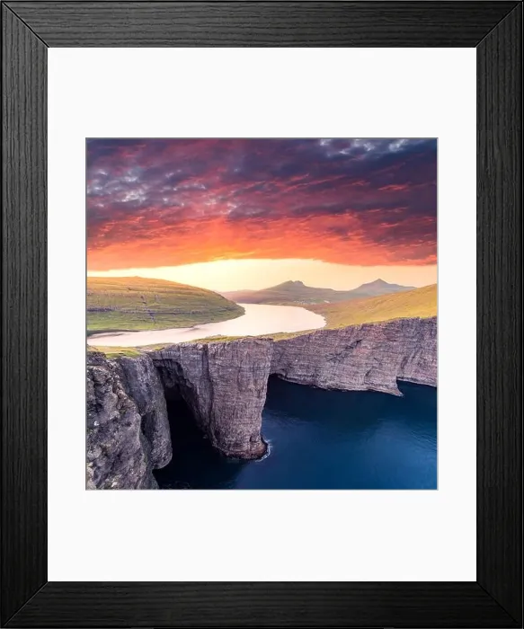 Framed Print : Incredible view of Sorvagsvatn lake on cliffs of Vagar island in sunset time, Faroe Islands, Denmark. Landscape photography Framed Print : Incredible view of Sorvagsvatn lake on cliffs of Vagar island in sunset time, Faroe Islands, Denmark. Landscape photography