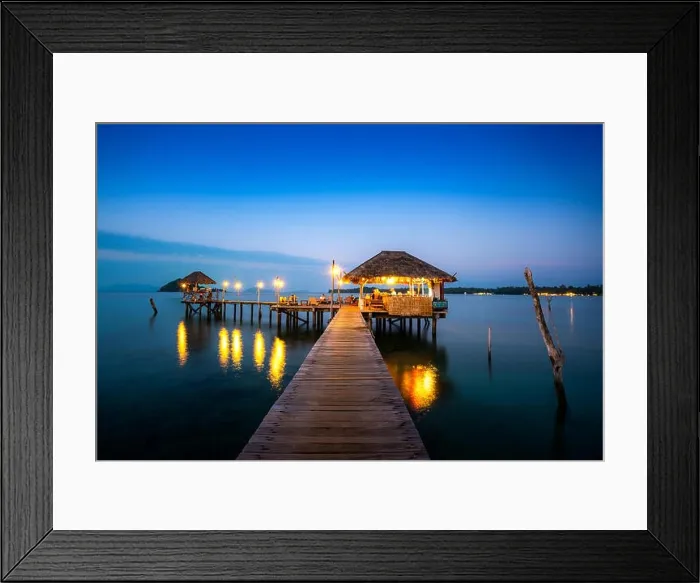 Framed Print : Wooden bar in sea and hut with night sky in Koh Mak at Trat, Thailand. Summer, Travel, Vacation and Holiday concept Framed Print : Wooden bar in sea and hut with night sky in Koh Mak at Trat, Thailand. Summer, Travel, Vacation and Holiday concept