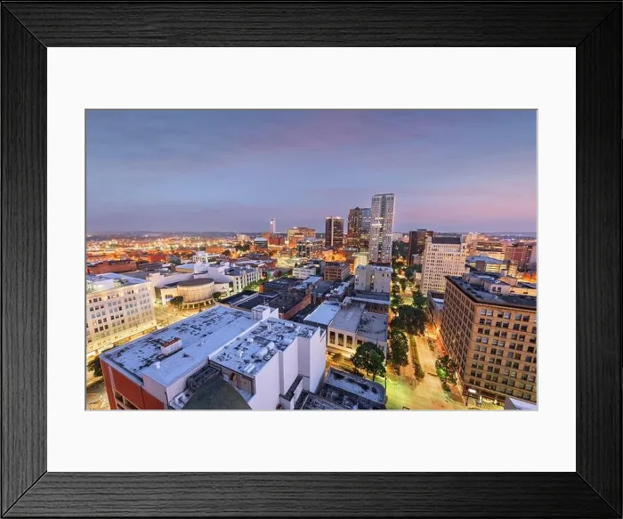 Framed Print : Birmingham, Alabama, USA downtown city skyline from above at twilight Framed Print : Birmingham, Alabama, USA downtown city skyline from above at twilight