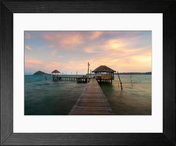 Framed Print : Wooden bar in sea and hut with dramatic sunset sky in Koh Mak at Trat, Thailand. Summer, Travel, Vacation and Holiday concept Framed Print : Wooden bar in sea and hut with dramatic sunset sky in Koh Mak at Trat, Thailand. Summer, Travel, Vacation and Holiday concept