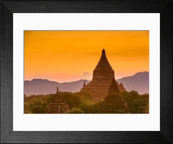 Framed Print : Bagan, Myanmar temples in the Archaeological Zone at dusk Framed Print : Bagan, Myanmar temples in the Archaeological Zone at dusk