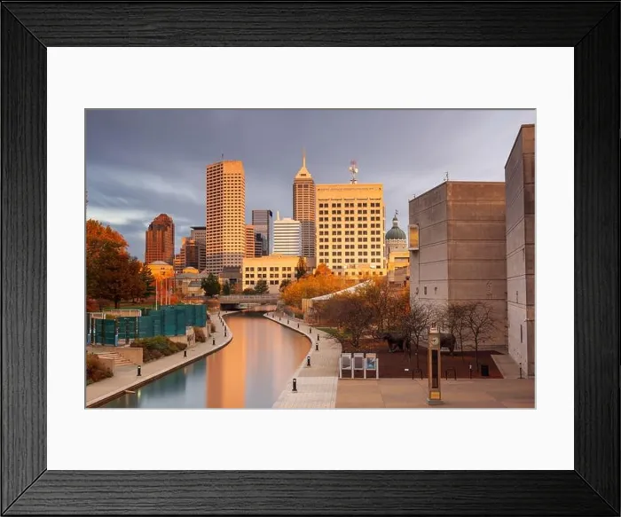 Framed Print : Indianapolis, Indiana, USA downtown skyline over the river walk Framed Print : Indianapolis, Indiana, USA downtown skyline over the river walk